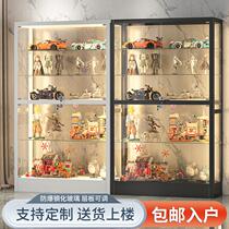Hand-made cabinet glass display cabinet household steel storage Lego dust-proof frameless transparent model collection cabinet with lights