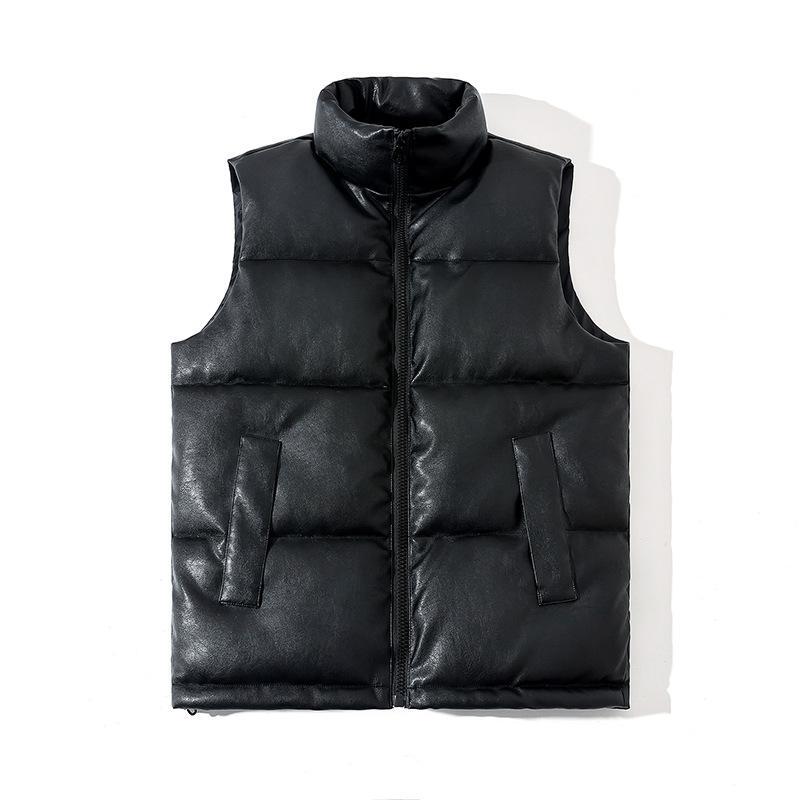 2024 Winter New Pu Leather Vest Men's Stand Collar American Style Trendy Sleeveless Vest Fashion Trendy Jacket