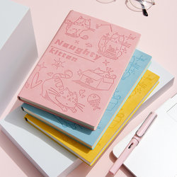 Cartoon Cute Kitten and Puppy Notebook Stationery, Fun and Fresh, Suitable for College Students Studying and Preparing for Exams, Lined, High-Quality, Diary, A5/A6, Work and Office Record Notebook, Soft Cover