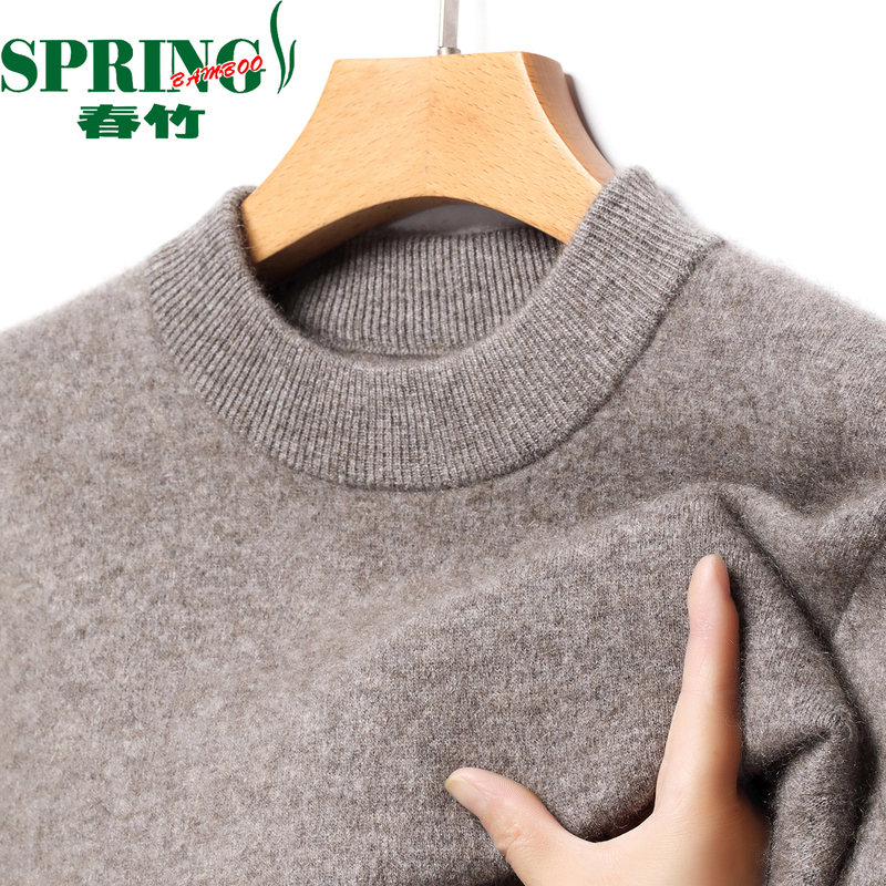 Chunzhu 100% Cashmere Sweater for Men, Winter Round-Neck, Four-Ply Thick Knit Wool Sweater, Skin-Friendly and Soft Base Layer