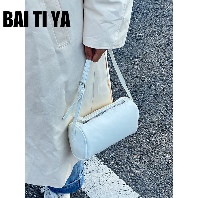 Bai Tiya2026 New European and American Fashion Versatile Lychee Pattern Plain Round Barrel Small Square Bag Handbag Pillow Bag Bai Tiya2026 New European and American Fashion Versatile Lychee Pattern Plain Round Barrel Small Square Bag Handbag Pillow Bag