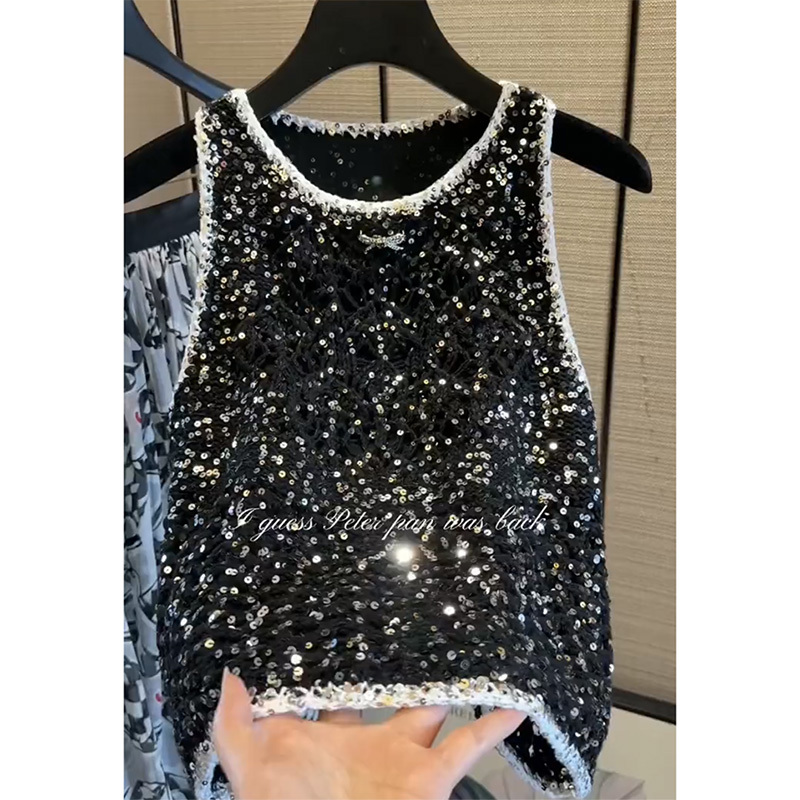 Buyer's Store High-End Chanel-Style Sequin Tank Top for Women, Summer 2025 New Model, Classy and Chic Socialite Camisole Top Buyer's Store High-End Chanel-Style Sequin Tank Top for Women, Summer 2025 New Model, Classy and Chic Socialite Camisole Top