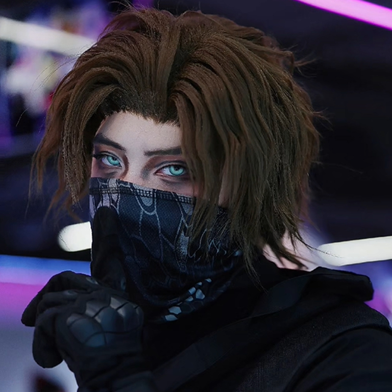 Unbranded Cosplay Dark Brown Fake Hair Male Delta Force Full Head Wig with Wolf Tail and Short Hair