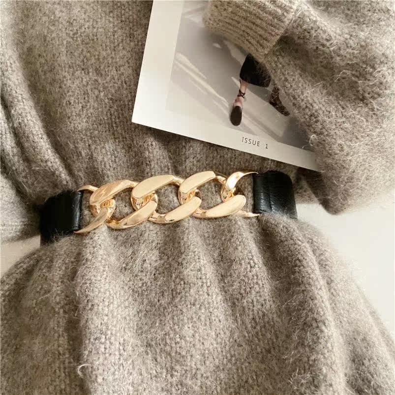 With skirt belt chain buckle women's all-match decoration elastic elastic dress skirt coat suit temperament girdle