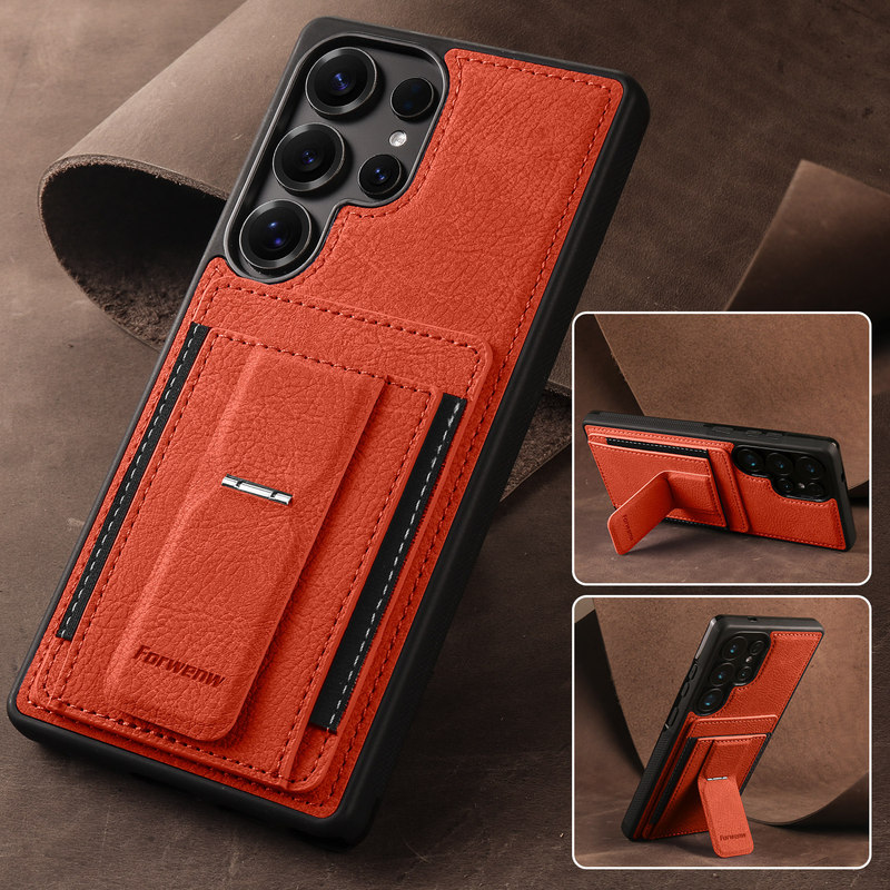 Suitable for Samsung Galaxy S25 Ultra Phone Case with Stand and Card Holder Integrated, S24 Plus High-End Feel, S23+ Anti-Drop, S26U Men's Business Style, S26+ Card Insertable, Anti-Fingerprint, S26 Full Edge Protection