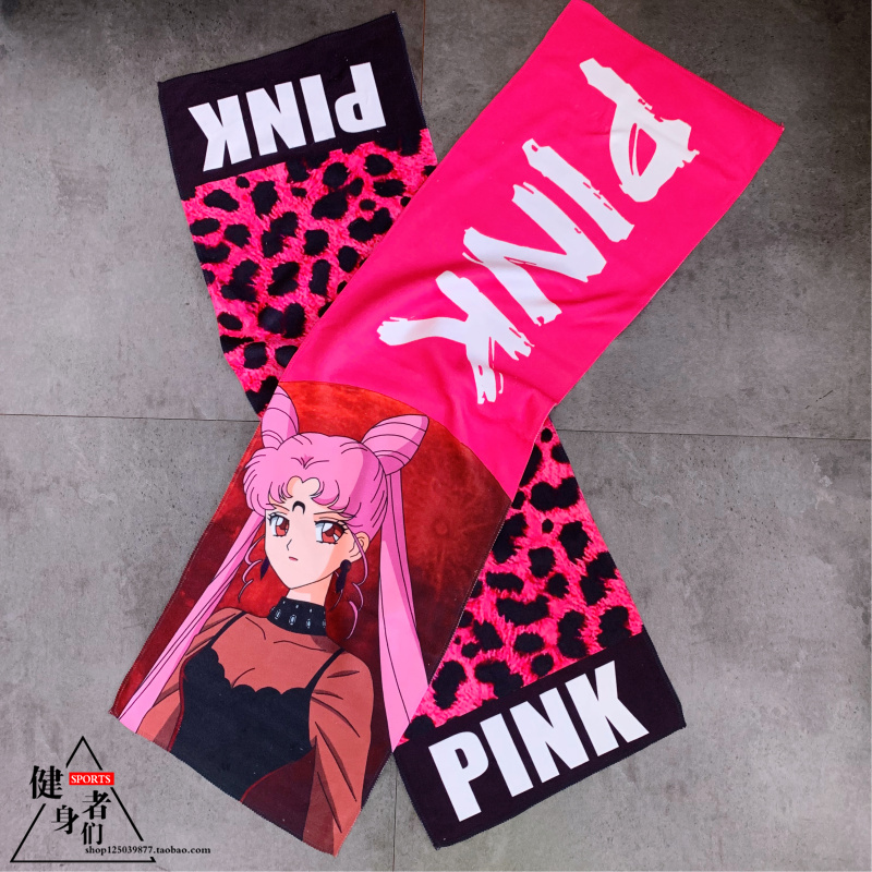 Exclusive Sailor Moon cute cartoon leopard print long halterneck sports towel internet celebrity fitness women casual