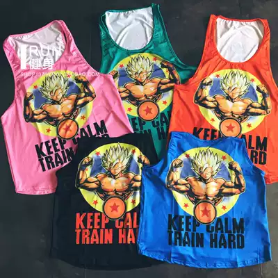 Fitness couple male and female muscle bodybuilding loose quick-drying sports letter cartoon dragon ball pelican vest