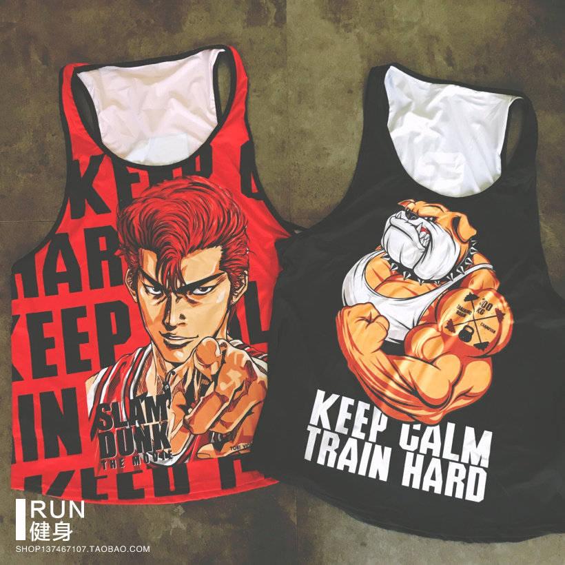 Sakuragi flower road sports cartoon letter society dog muscle fitness bodybuilding couple male and female quick-drying vest loose