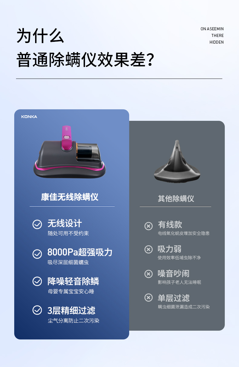 【中國直郵】康佳 無線除蟎儀 床上吸塵器 家用去蟎蟲神器 除塵器 殺菌機 尊貴紫+3個濾芯