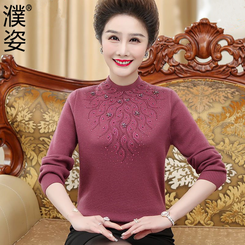 Middle-Aged Mother's Clothing, New Spring and Autumn Knitted Sweater, Large Size Loose Fit, Middle-Aged and Elderly Autumn and Winter All-In-One Velvet Base Shirt Middle-Aged Mother's Clothing, New Spring and Autumn Knitted Sweater, Large Size Loose Fit, Middle-Aged and Elderly Autumn and Winter All-In-One Velvet Base Shirt