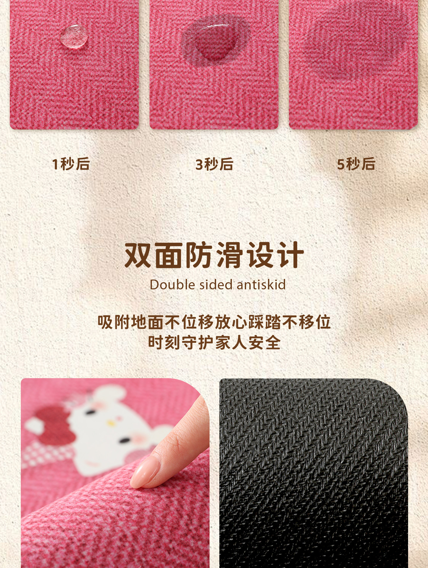 Cartoon Kitty diatomite floor mat, water and oil absorbent, non-slip two-piece set, wear-resistant and non-slip kitchen floor mat