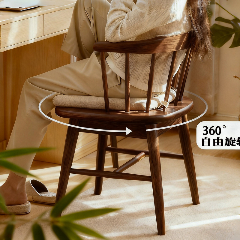 Medieval Style Walnut Solid Wood Swivel Backrest Tea Desk Chair Makeup Stool Office Computer Armrest Dining Chair Student Chair Medieval Style Walnut Solid Wood Swivel Backrest Tea Desk Chair Makeup Stool Office Computer Armrest Dining Chair Student Chair
