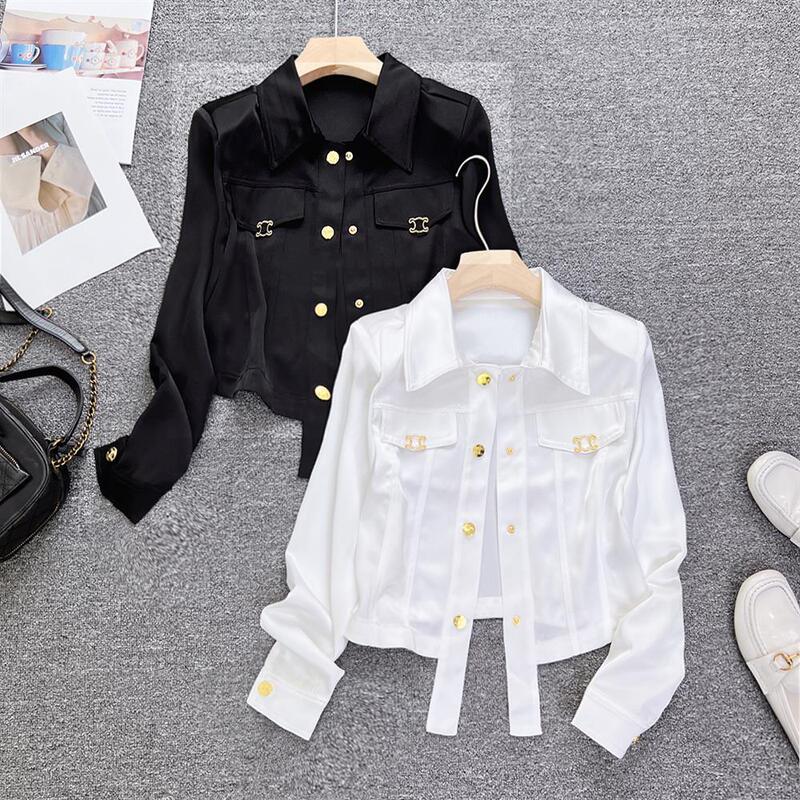 European Goods European Station 2025 Summer New Style Casual and Stylish Acetate Silk Lapel Short Motorcycle Jacket for Women