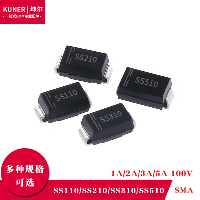 SMD диод Шоттки SS110/SS210/SS310/SS510 SMA 1A/2A/3A/5A 100 В Изображение 1