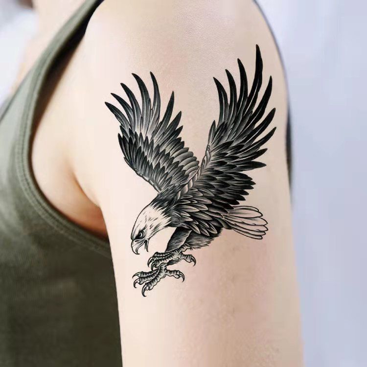 Men's and Women's Waterproof Tattoo Stickers, Simulated Personalized Fashionable Half-Arm Eagle Spreading Its Wings Tattoo Stickers