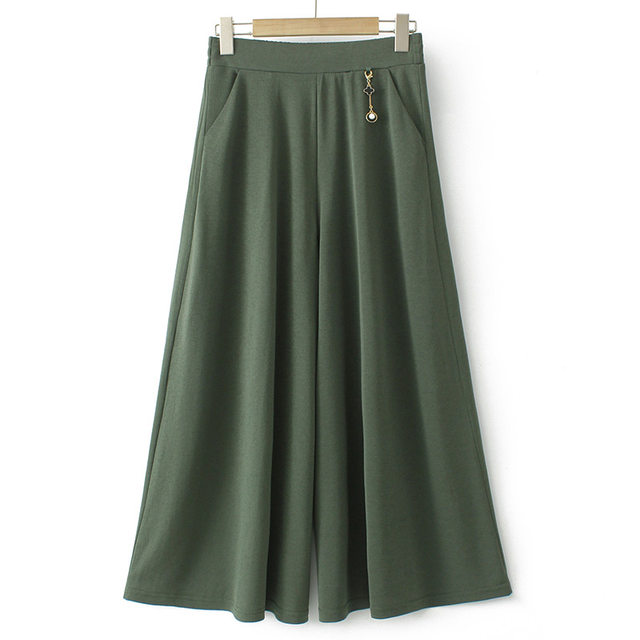 Mom Summer Thin Wide Leg Skirt Pants Women's Loose Middle-aged and Elderly Women's Large Size Casual Ice Silk Pants 2023