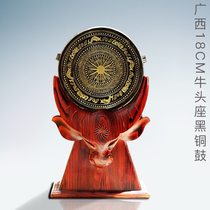 Direct sales of Guangxi black bronze drum 18cm Taurus study room crafts J ornaments national heavy equipment business gifts for long delivery