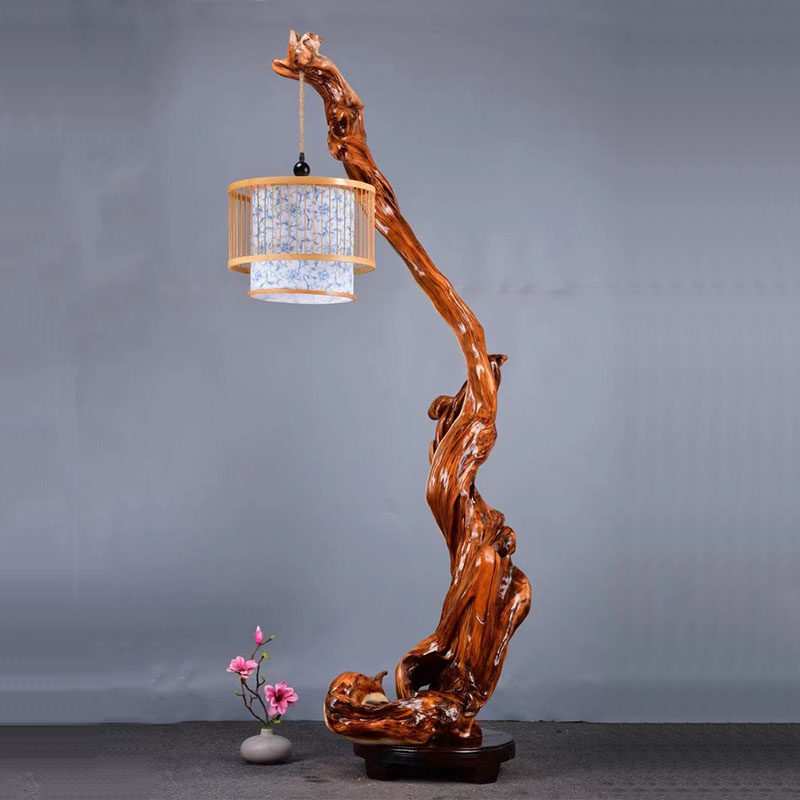 Корень кипариса на скале, резной корень дерева, торшер, подставка для птичьей клетки, художественная настольная лампа, настольная лампа для чайной комнаты, подставка для светильника, естественное украшение в виде веток Изображение 1