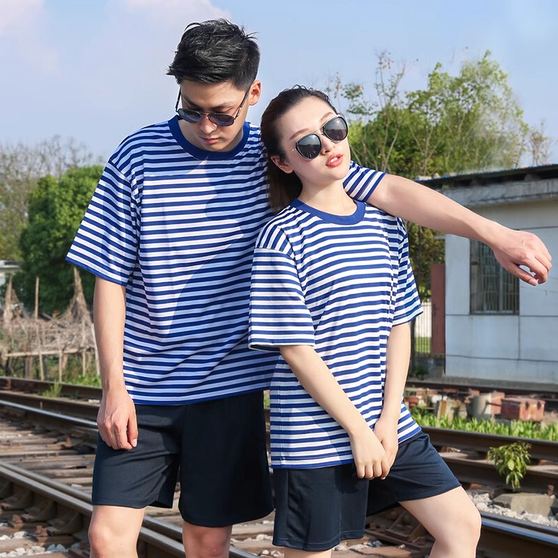 Men's Summer Physical Training Uniform Set, Quick-Drying and Breathable Military Training T-Shirt, Men's Blue and White Striped Training Short-Sleeve Shirt Men's Summer Physical Training Uniform Set, Quick-Drying and Breathable Military Training T-Shirt, Men's Blue and White Striped Training Short-Sleeve Shirt