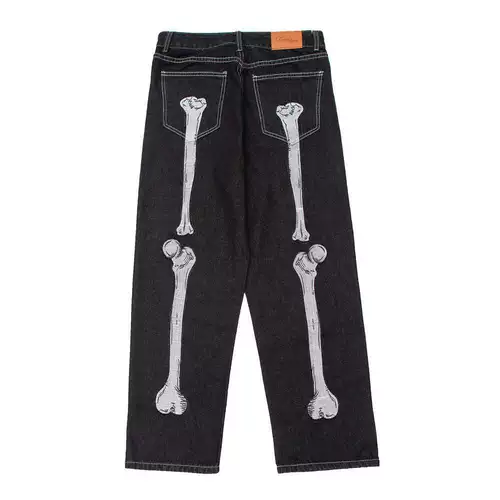 Diablo Skeleton вышитые джинсы Men's Ins High Steet Tndy