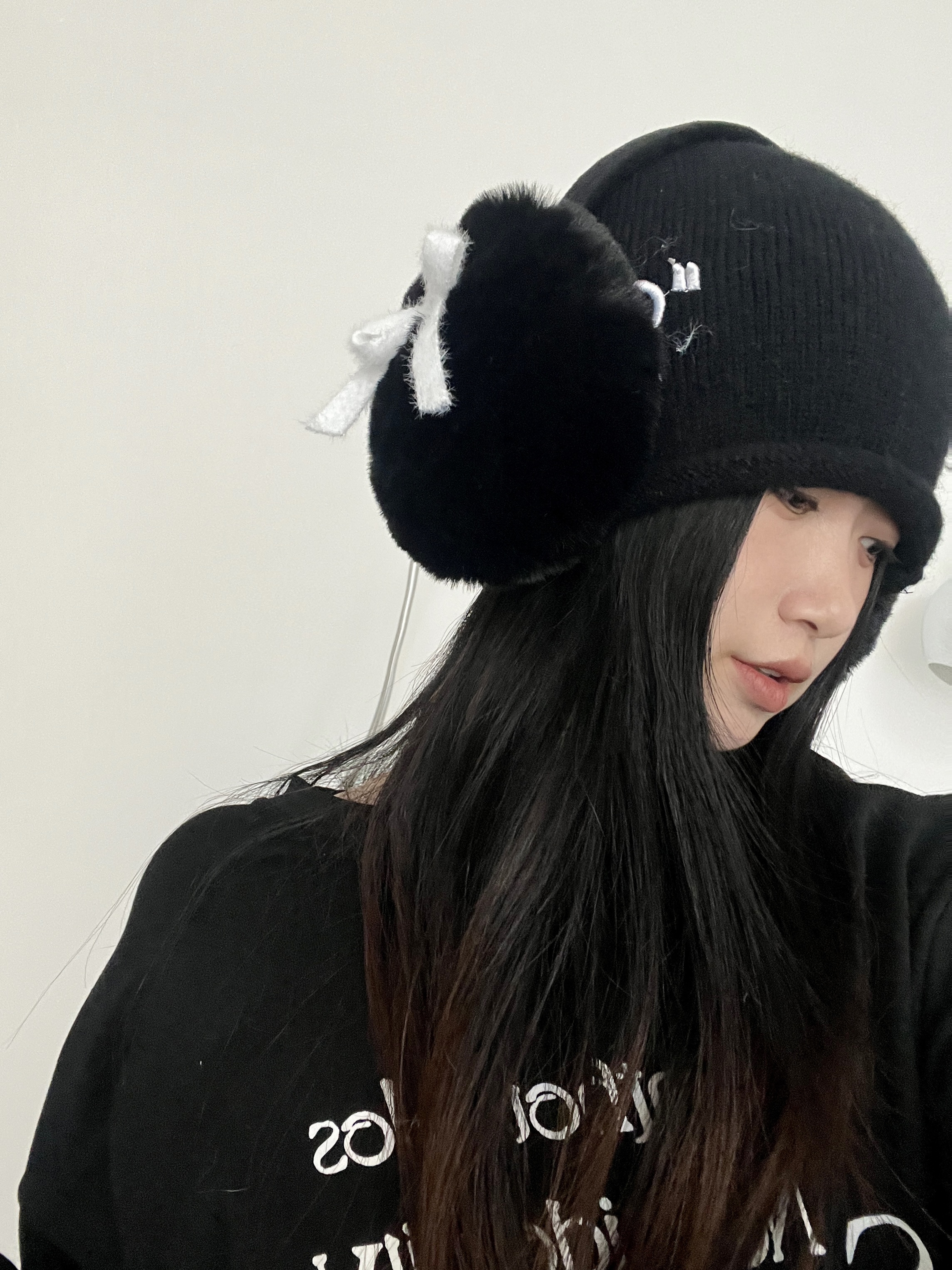 Korean family butterfly knot ear cover warm and cute student ear cover Winter Care Ear plush ear bag Anti-freeze folding ear cover-Taobao