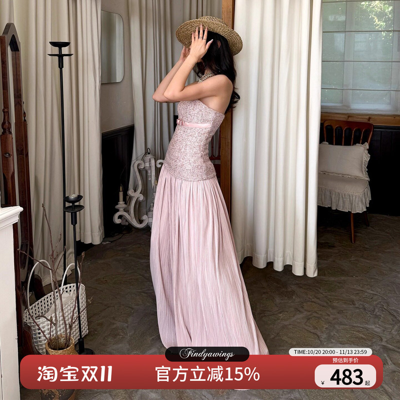 《Oxidized Chrysanthemum Style》Findyawings French-Style Pink Princess Tube Top Dress Birthday Dress Long Dress