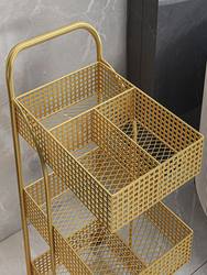 Customized Nordic iron storage rack bedroom kitchen metal movable bathroom storage rack wheeled trolley gold