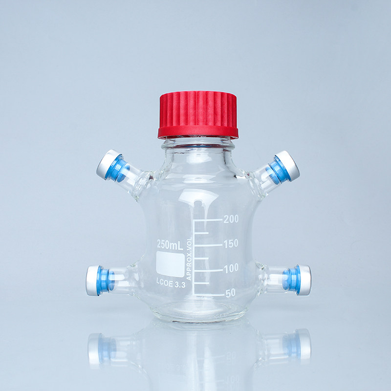 250ml GL45瓶盖多口厌氧瓶生物培养瓶发酵密封厌氧瓶钳口试剂瓶20mm西林瓶塞气相色谱顶空分析瓶铝盖顶空瓶