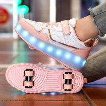 High-end Heelys shoes for girls in summer 2024 new flashing childrens roller skates for girls with good looks and can walk on