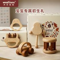 Wooden art daddy rattle 0--6 months baby newborn baby toy wooden chewable full moon gift