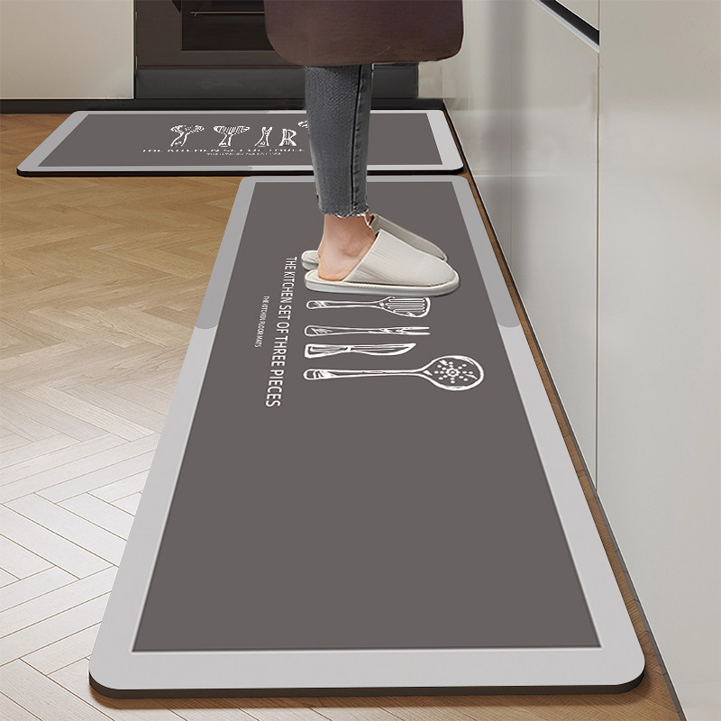 Kitchen floor mat, diatom mud, non-slip, anti-oil, water-absorbent mat, doorway, stain-resistant foot mat, waterproof, special wipeable, no-wash carpet