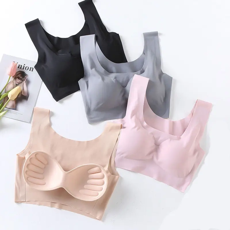 Japanese Shangpin Safe Generation Ice Silk Glue Seamless Wireless Solid Color Sports Bra Women's Yoga Sleeping Underwear Japanese Shangpin Safe Generation Ice Silk Glue Seamless Wireless Solid Color Sports Bra Women's Yoga Sleeping Underwear