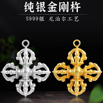 The card is Tibetan S999 pure silver cross vajra prong vajra pestle pendant for men and women silver jewelry body protection instrument pendant