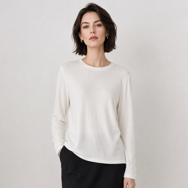 Sw Day Cashmere Mulberry Silk White Regular Shoulder T-Shirt for Women, Long Sleeve, 2026 Autumn New Base Layer Top Sw Day Cashmere Mulberry Silk White Regular Shoulder T-Shirt for Women, Long Sleeve, 2026 Autumn New Base Layer Top
