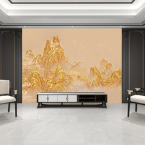 New Chinese style golden abstract landscape wall panel TV background wall living room sofa tea room carbon crystal board bamboo wood fiber wall