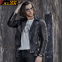  (Off-code clearance)Mens motorcycle leather leather clothing mens short sheepskin slim leather jacket mens jacket trend