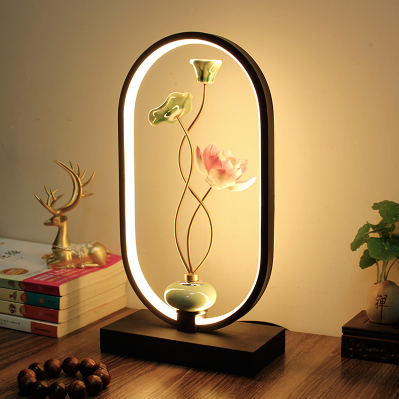 New Chinese table lamp Bedroom bed Headlights Zen Tea table Ideas remote control Lotus Lotus Intelligent Lotus Pendulum with Teenage Girl-Taobao