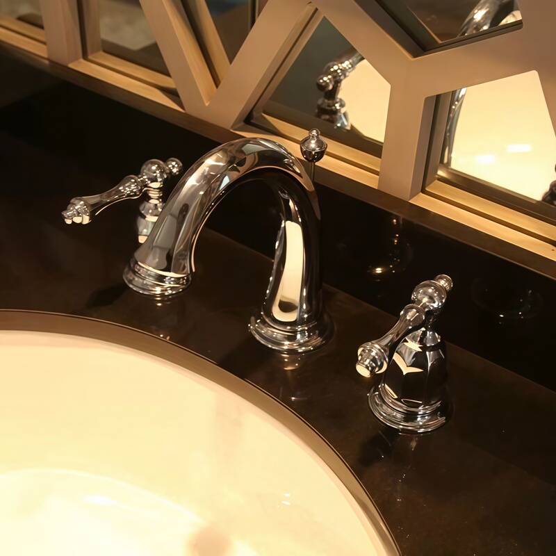 Kelden K-13491T-Cp/Af/Rgd Three-Hole Retro European Style 8inch Basin Bathroom Hot and Cold Faucet