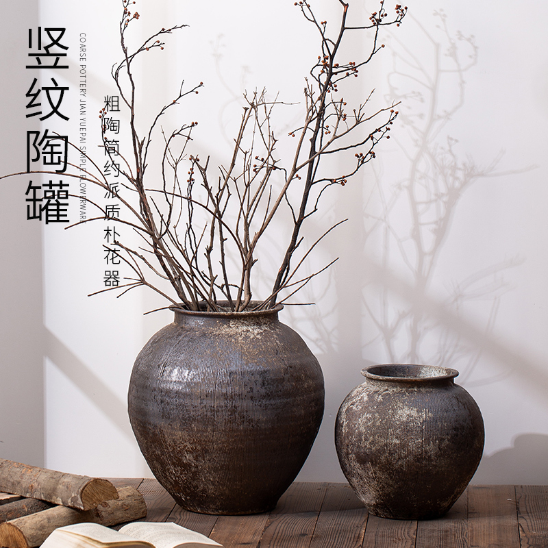 Wabi-Sabi Style Ceramic Vase for Living Room Flower Arrangement, Home Decor, Tea Room Zen Decoration, Large Belly Diameter, Vintage Coarse Pottery Jar Wabi-Sabi Style Ceramic Vase for Living Room Flower Arrangement, Home Decor, Tea Room Zen Decoration, Large Belly Diameter, Vintage Coarse Pottery Jar