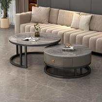 High-end slate coffee table living room 2023 new household small apartment tea table simple modern round tea table solid wood large
