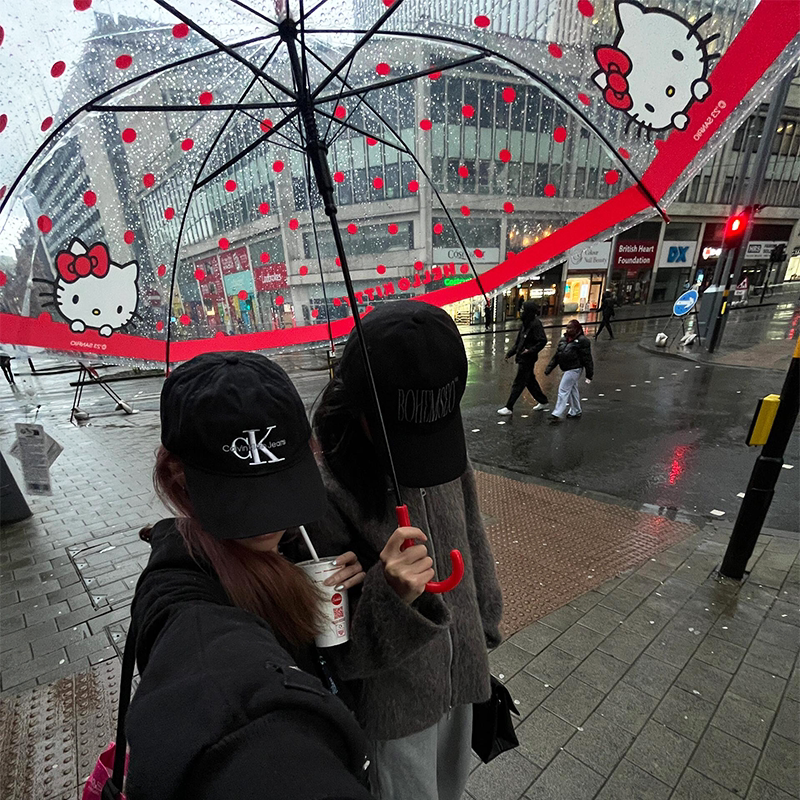 Hello Kitty Transparent Umbrella Long Handle Hello Kitty Cute ins Cartoon High-Looking New for Girls and Students