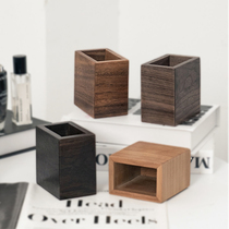 Black walnut solid wood pen holder Nordic light luxury office storage box study wooden storage box makeup brush storage bucket