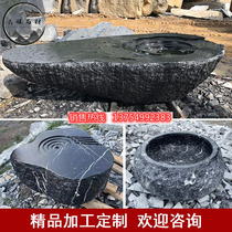 Black Mountain Stone Water Bowl Dry Landscape Landscaping Black Mountain Stone Processed Stone Bowl Courtyard Fountain Ornaments Running Water Bowl Special-shaped Plus