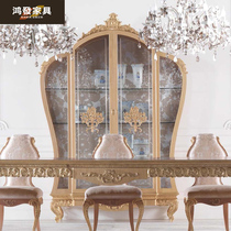 Hongfa Furniture European solid wood carved glass wine cabinet three-door storage cabinet four-door red wine display cabinet large apartment