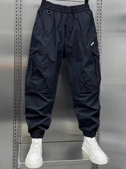 Trendy American-Style Work Pants for Men, Straight-Leg, Thin for Autumn, Loose Harem Pants, Cool and Stylish Cropped Jogger Pants for Men, Style 9