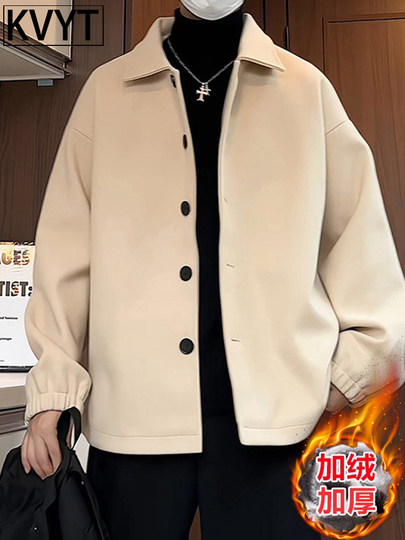 Trendy brand American short woolen coat for men 2026 new high-end British yuppie men's winter lapel coat