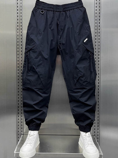 Trendy American-Style Work Pants for Men, Straight-Leg, Thin for Autumn, Loose Harem Pants, Cool and Stylish Cropped Jogger Pants for Men, Style 9