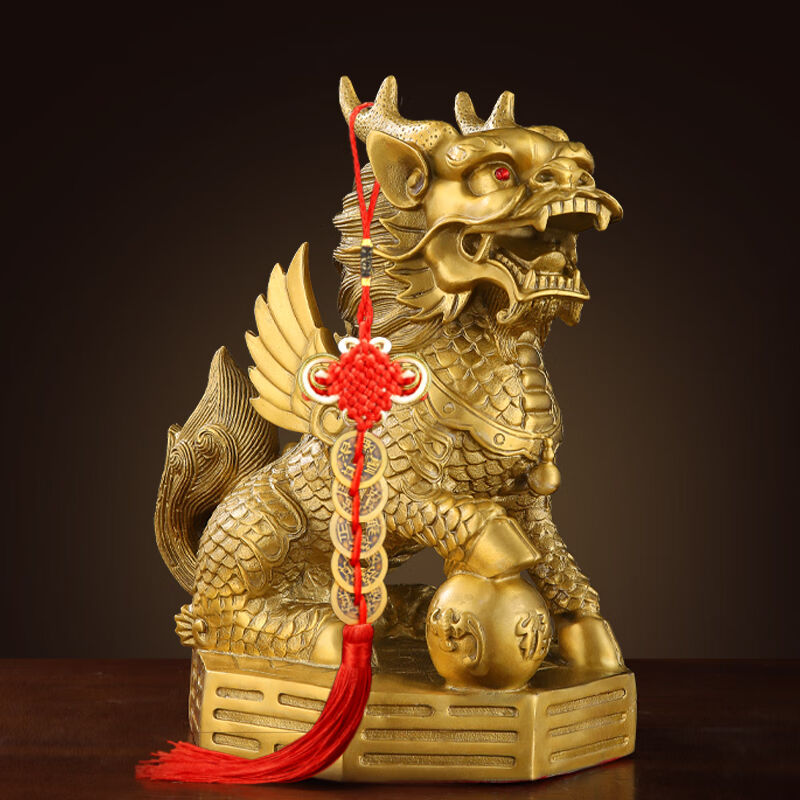 Minnen bronze Kirin pendulum piece pair of living room home pure brass Kirin total bronze male Kirin swing piece bronze Kirin 26-Taobao