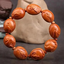 Olive stone bracelet for men 1 8 big seeds hand-carved by masters without phase Buddha stone carvings playing olive mustache pieces iron core