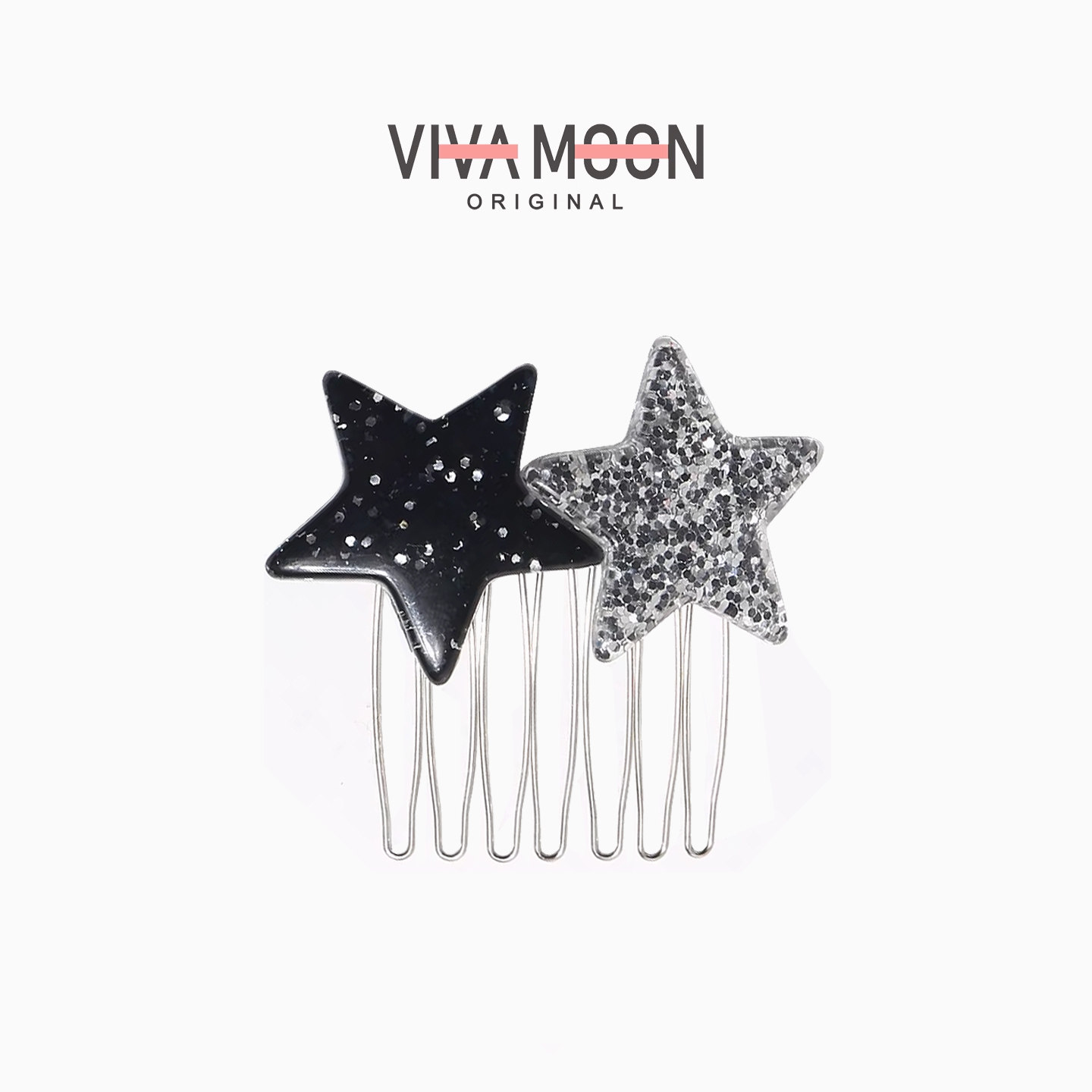 Glittery Star Hair Comb for Women's Ponytail Styling Tool, Invisible Back of Head Hair Bun Tool, Hair Clip for Forehead Bangs